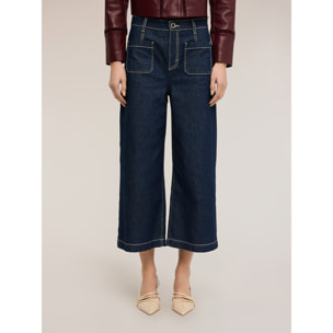 Motivi - Jeans cropped wide leg con costuras en contraste - Azul