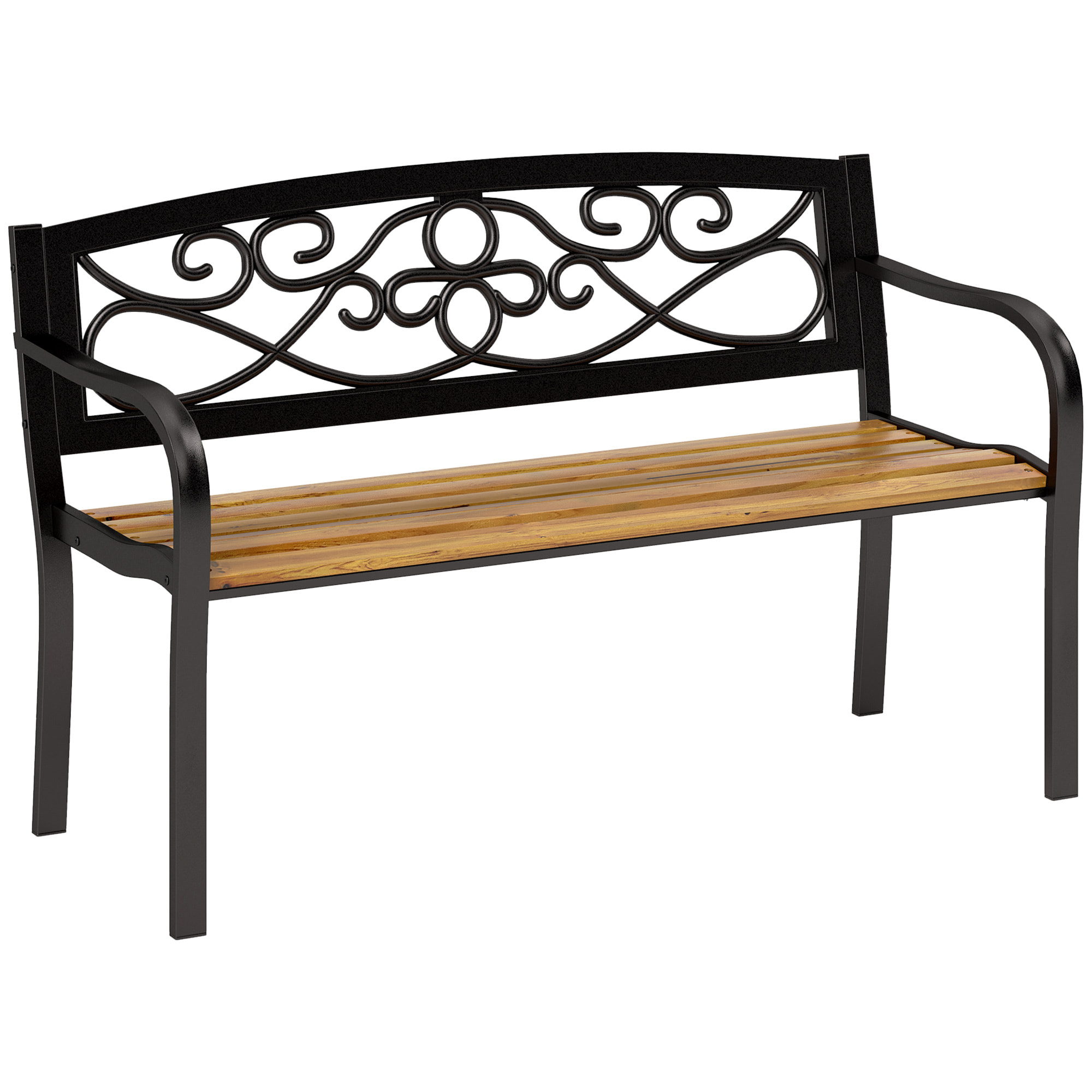 Banco de Jardín Exterior de 2 Plazas Banco de Exterior con Asiento de Madera y Marco de Acero para Patio Terraza 127x56x80 cm Negro y Natural