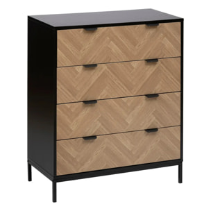 Commode "Chevrons" 4 tiroirs effet pin naturel et noir 95x80cm
