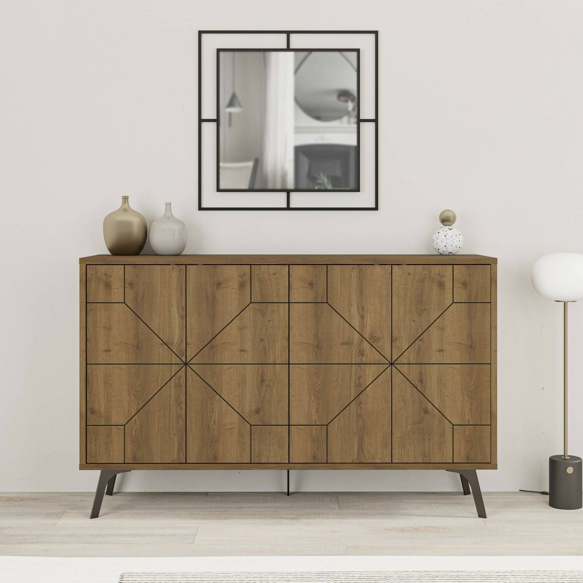 Credenza Dokwonkw, Buffet da soggiorno, Madia da salotto, Dispensa da cucina, 123x35h77 cm, Rovere