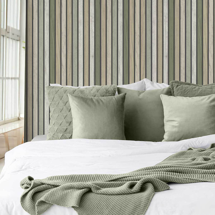 Papier peint lattes bois beige sable