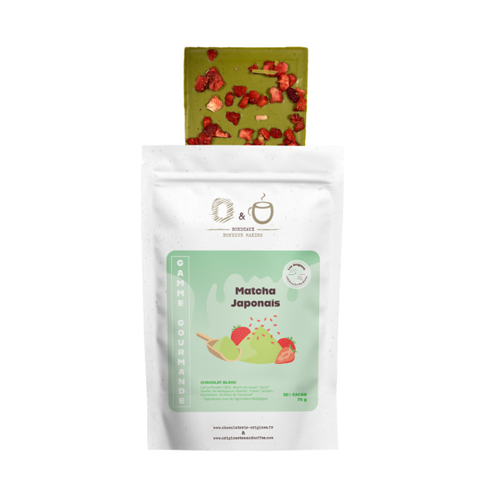 O&O Tablette de Chocolat Blanc 35% BIO - Vanille de Madagascar et Matcha Japon - 75g