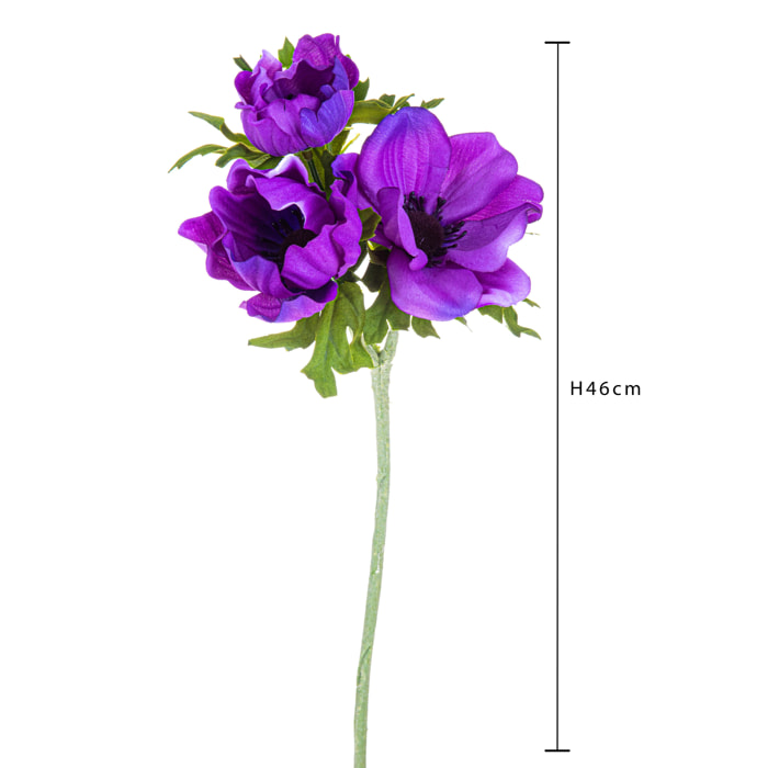 Fiore Di Anemone Composta Da 3 Fiori. Altezza 46 Cm - Pezzi 6 - 18X46X8cm - Colore: Viola - Bianchi Dino - Fiori Artificiali