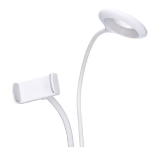 Forlight Servi Flexo portátil LED 4 W con Pinza para móvil. Regulador de tono e intensidad Brazo flexible. Blanco