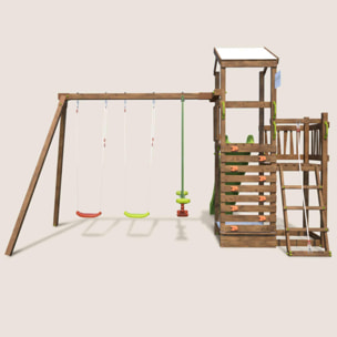 Aire de jeux pour enfant 2 tours avec portique et mur d'escalade - FUNNY Swing & Climbing 150