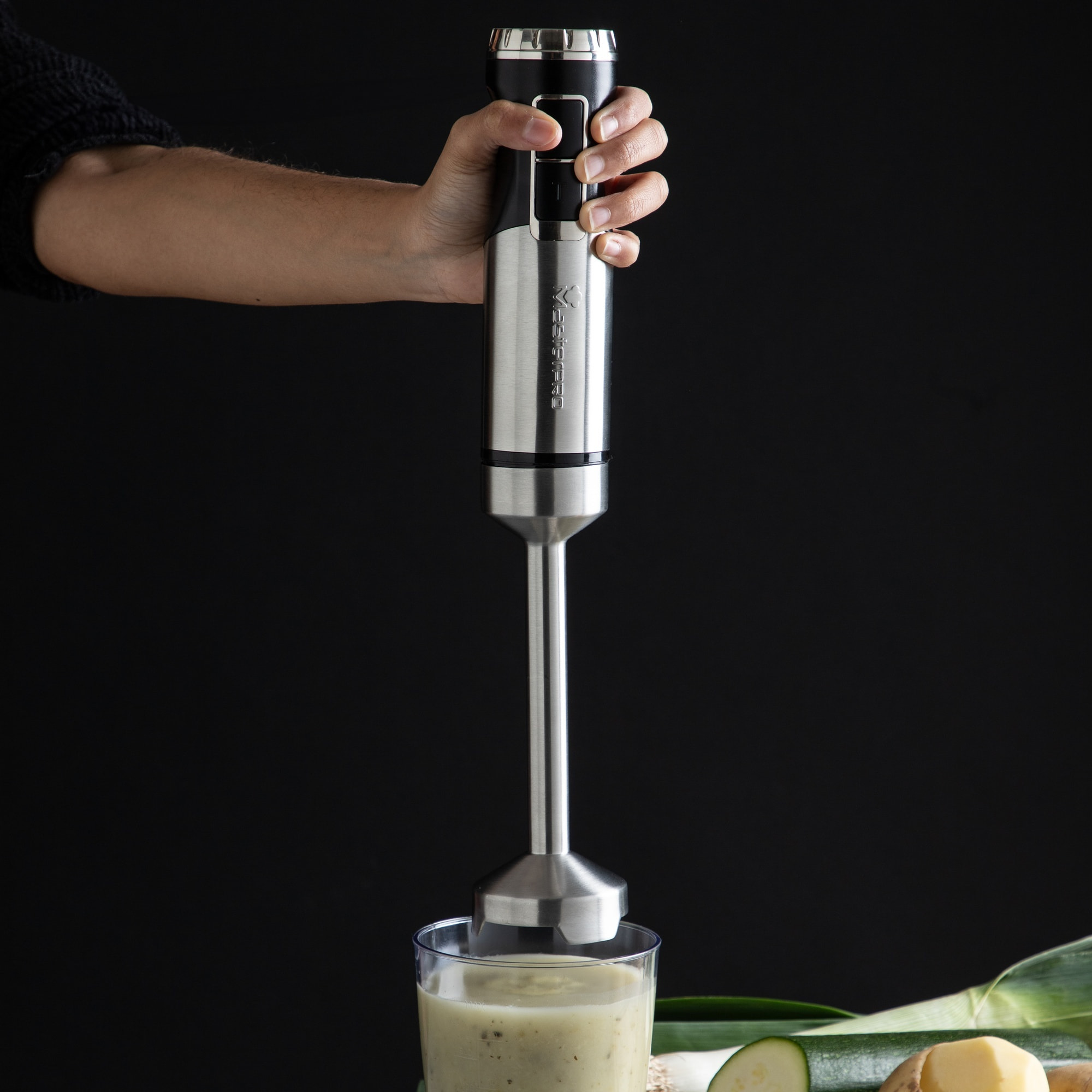 Set de batidora de mano foodies de 1000w con control de velocidad y vazo de 700ml masterpro