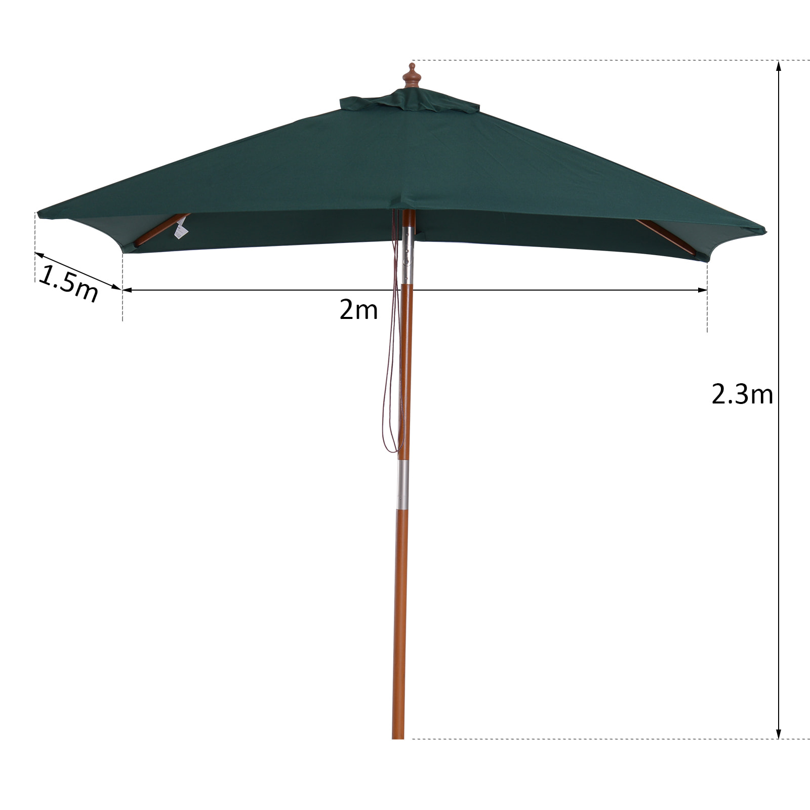 Parasol rectangulaire inclinable bois polyester haute densité 2L x 1,5l x 2,3H m vert foncé