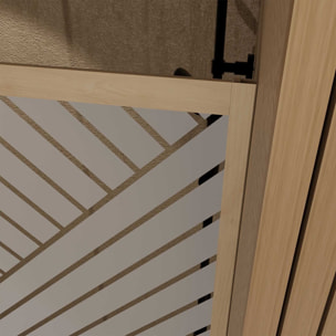 Paroi de douche 120x200 HINATA - Style Japandi Geometrique - Cadre Effet Bois - Verre 6mm