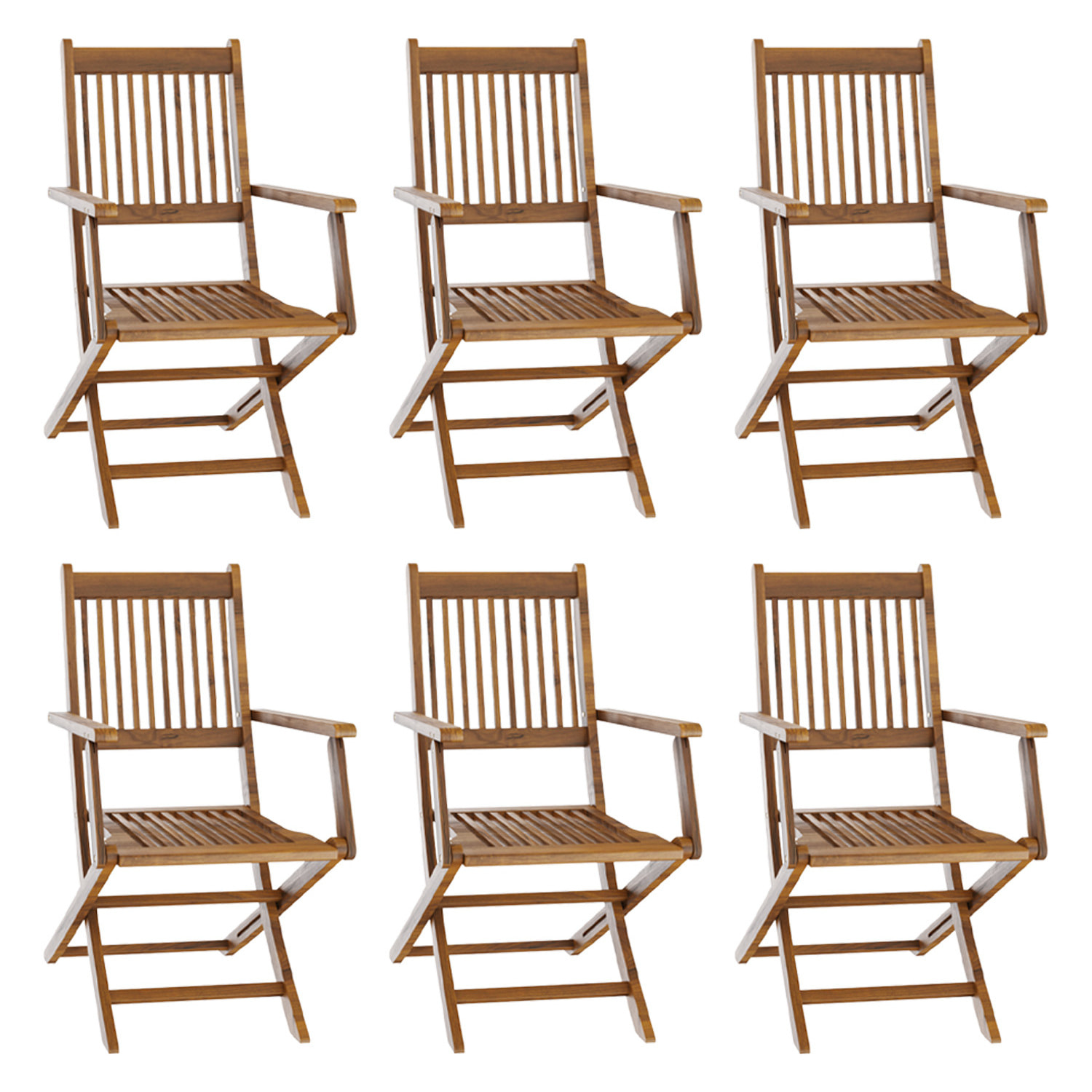 Set di 6 Sedie Da Giardino Pieghevoli In Legno Massiccio Naturale Di Acacia Con Braccioli Seduta e Schienale Alto Con Doghe Per Giardino 91x58x52 cm