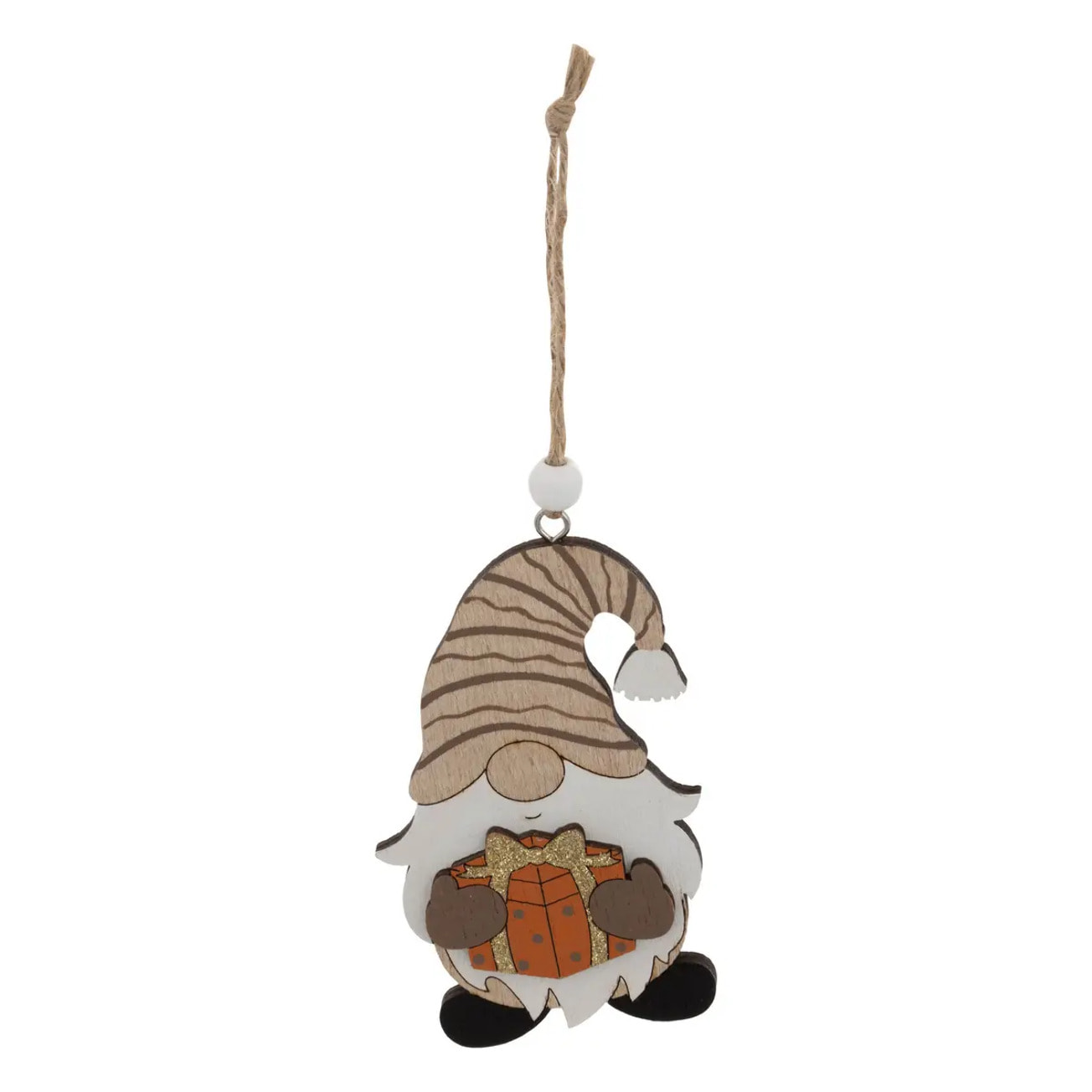 Lot de 3 sujets gnome cadeau bois H.10cm marron