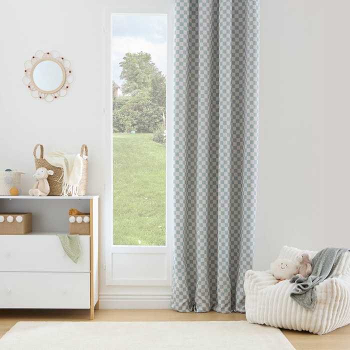 Rideau occultant enfant Billie 140x260cm motif damier gris et vert