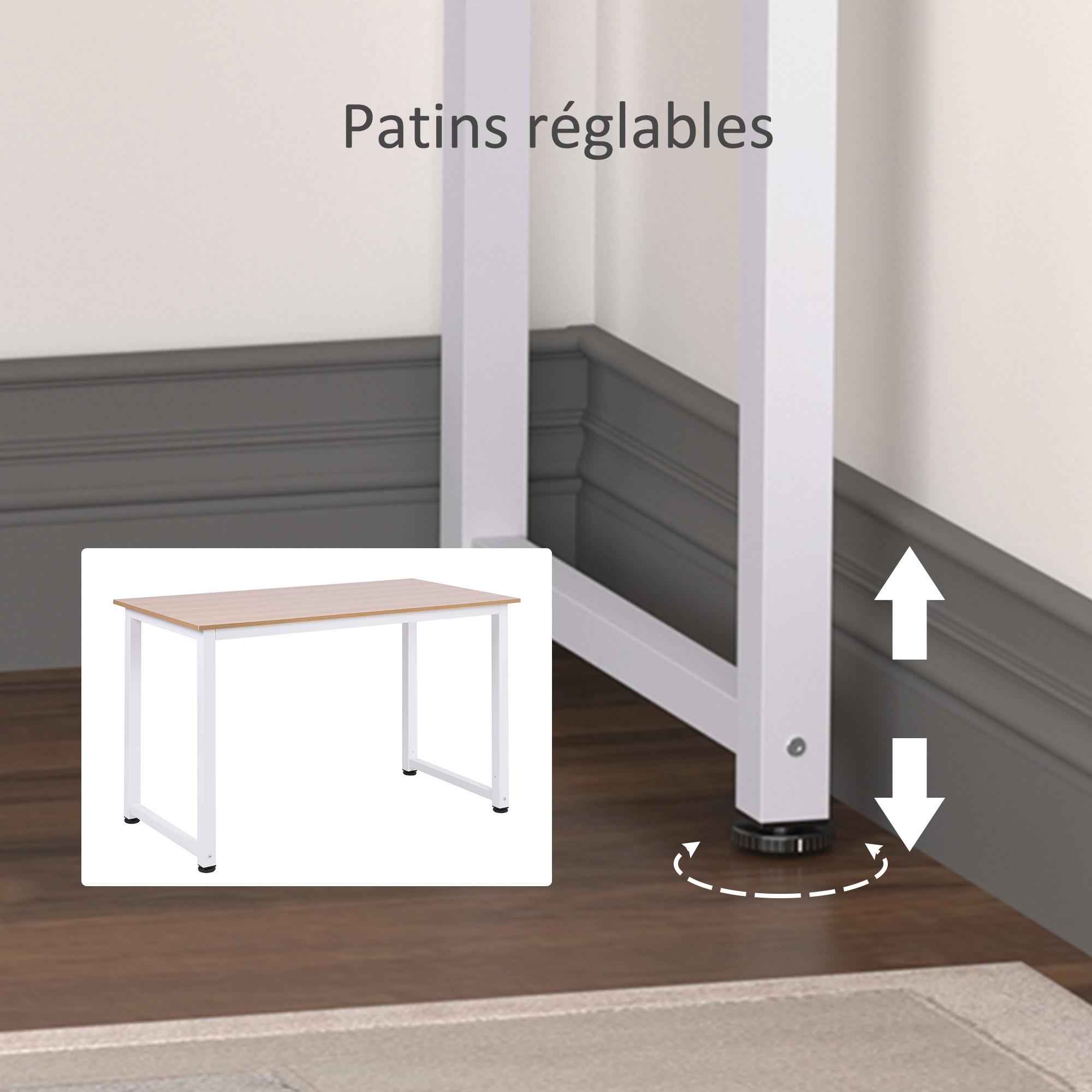 Table d'ordinateur 120L x 60l x 76H cm chêne et blanc multifonction grand plateau cadre robuste en métal