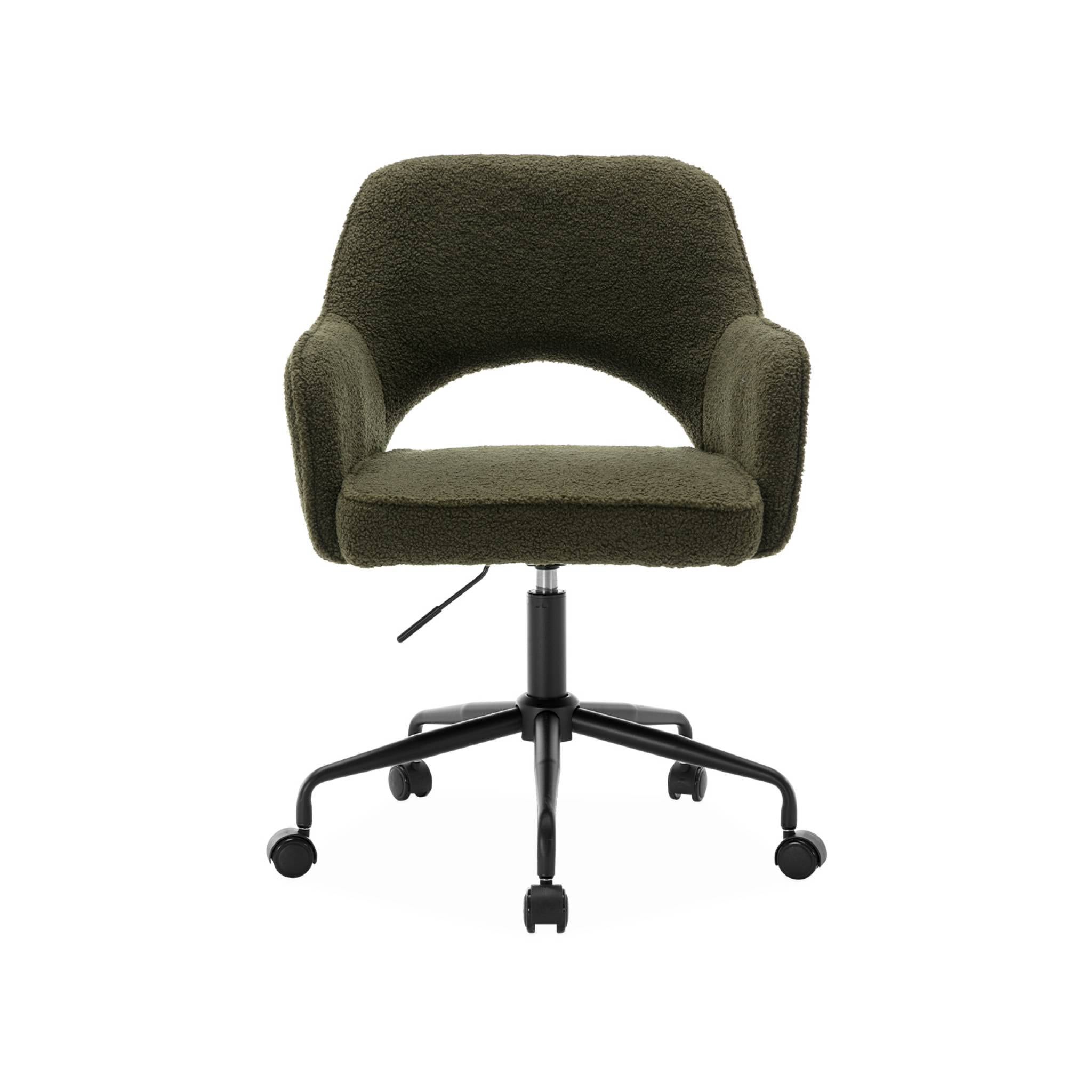 Chaise de bureau à roulettes bouclettes kaki foncé. Jim. L 60 x P 62 x H 89 / 99cm.
