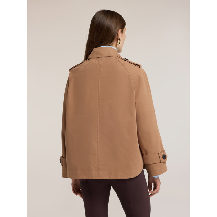 Motivi - Trench corto doppiopetto misto cotone - Marrone