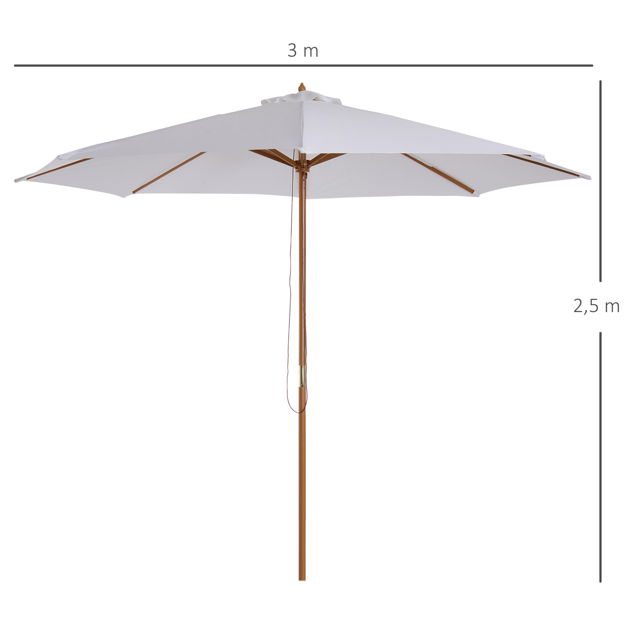 Sombrilla para Jardín de Poliéster Madera Φ3x2,5m Crema