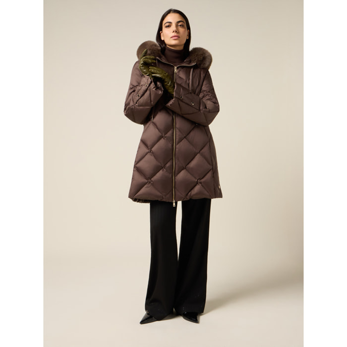 Oltre - Piumino midi trapuntato con vera piuma - Marrone