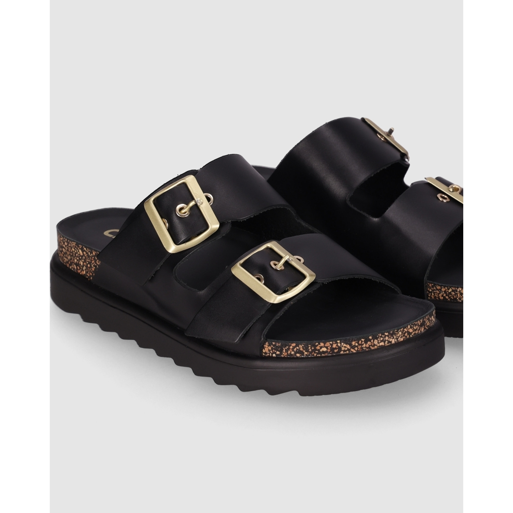 Sandalias de Piel - Negro - Tacón: Bajo