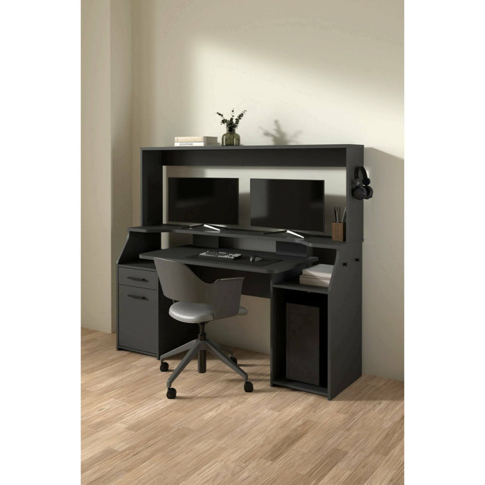 Scrivania Napoleon, Scrittoio multiuso, Tavolo per ufficio porta PC, Piano di lavoro, 171x62 h150 cm, Grigio