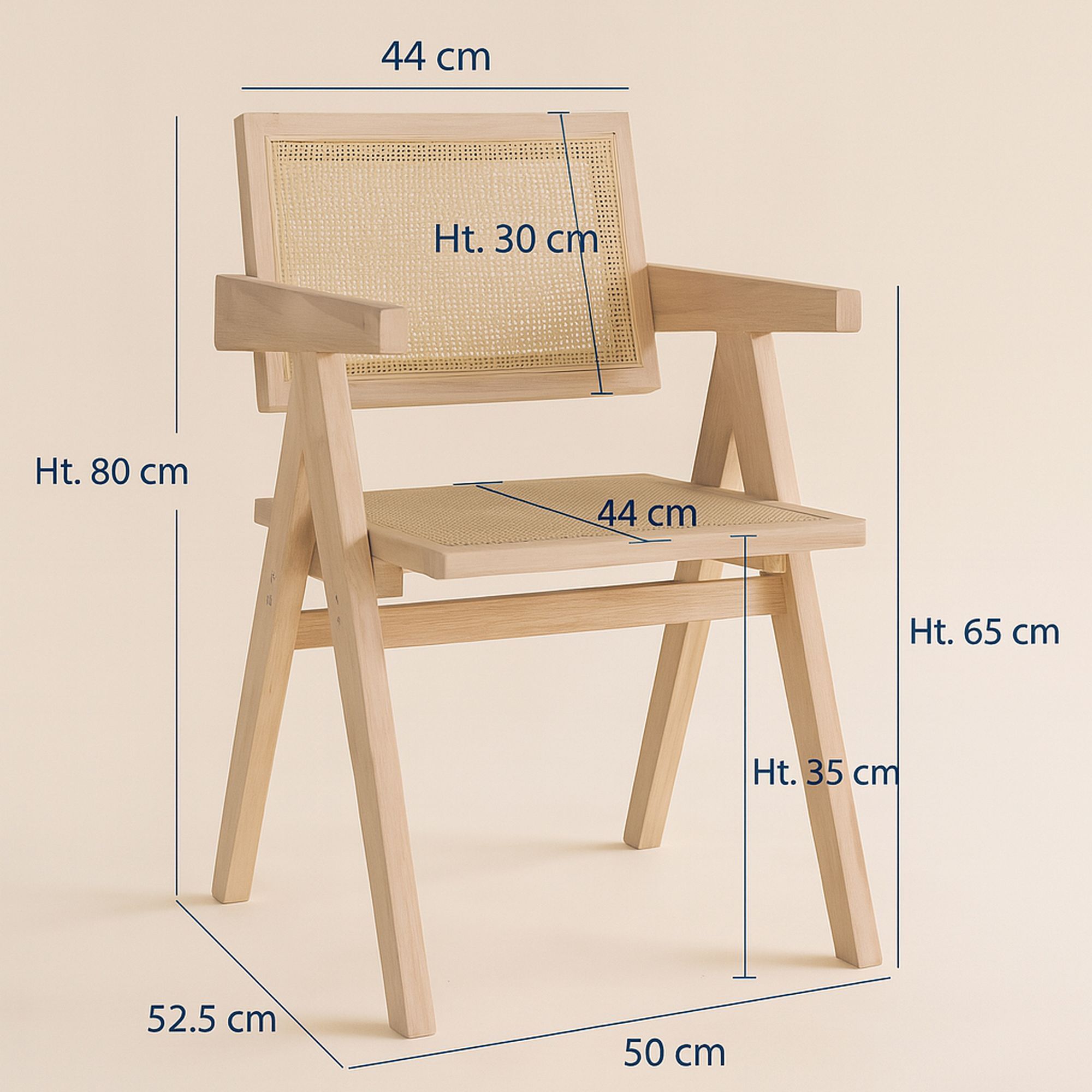 Chaise de bureau en bois de pin et canage beige HECTOR