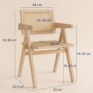 Chaise de bureau en bois de pin et canage beige HECTOR