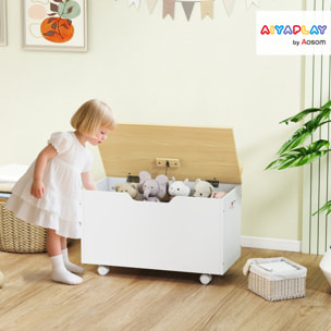 Caja de Almacenaje de Juguetes con Ruedas, Baúl Juguetes Infantil con Tapa Abatible con Bisagra de Seguridad, Diseño de Nube, para Dormitorio, Sala de juegos, Guardería, Blanco y Natural