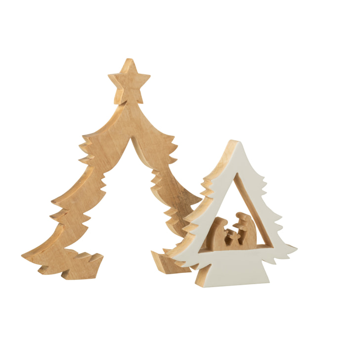 J-Line décoration Crèche Dans Arbre + Etoile - bois - blanc/naturel
