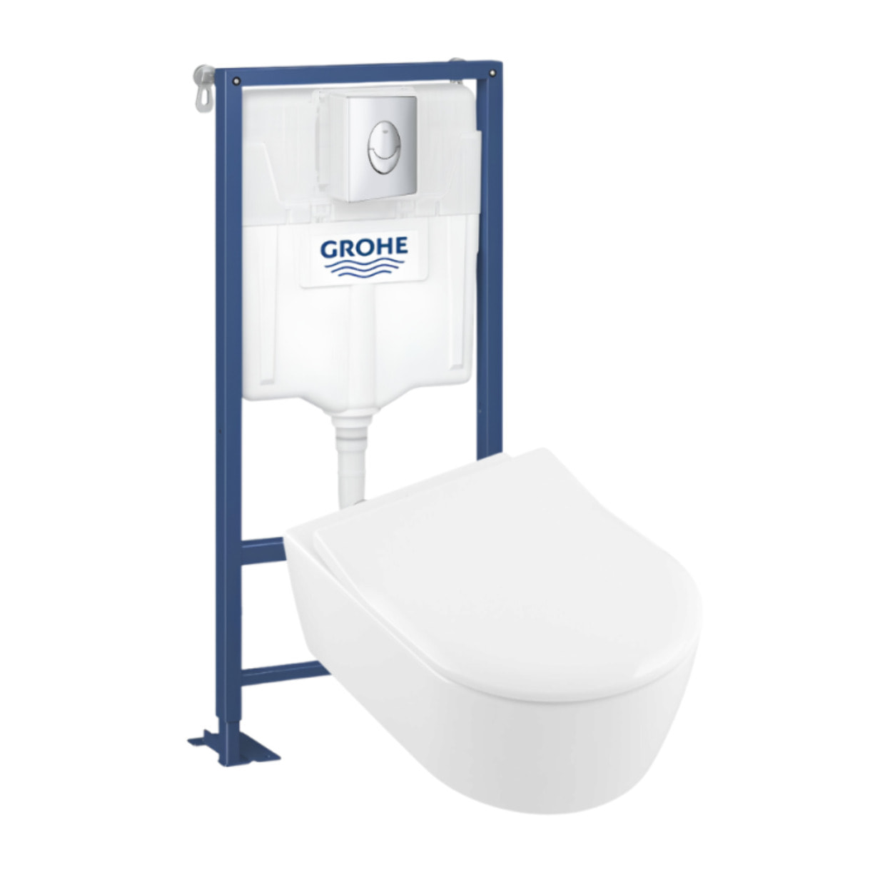 Pack WC suspendu sans bride Avento + abattant + bâti-support autoportant + plaque chromée
