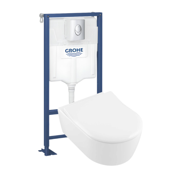 Pack WC suspendu sans bride Avento + abattant + bâti-support autoportant + plaque chromée