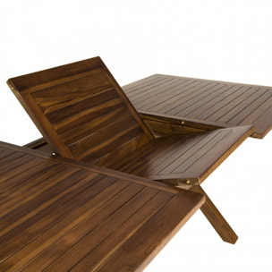 HANNA - SALON DE JARDIN BOIS TECK HUILÉ 8/10 personnes - 1 table rect. pieds croisés extensible 180*240/100 cm et 6 chaises