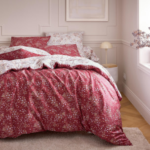 Drap plat satin de coton 110 fils motif floral - Bordeaux