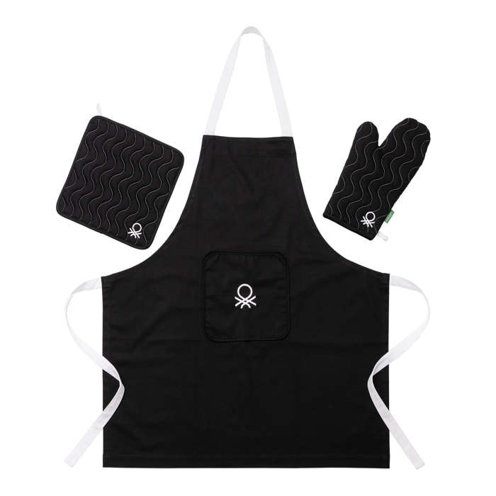 Set 3pcs benetton ( delantal+manopla+agarrador)  benetton negro