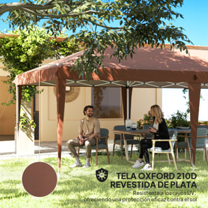 Carpa Plegable Gazebo 6x3 m Pop-up, Cenador Plegable con Altura Ajustable en 3 Niveles Toldo Anti-UV y Bolsa de Transporte para Camping Fiestas Café
