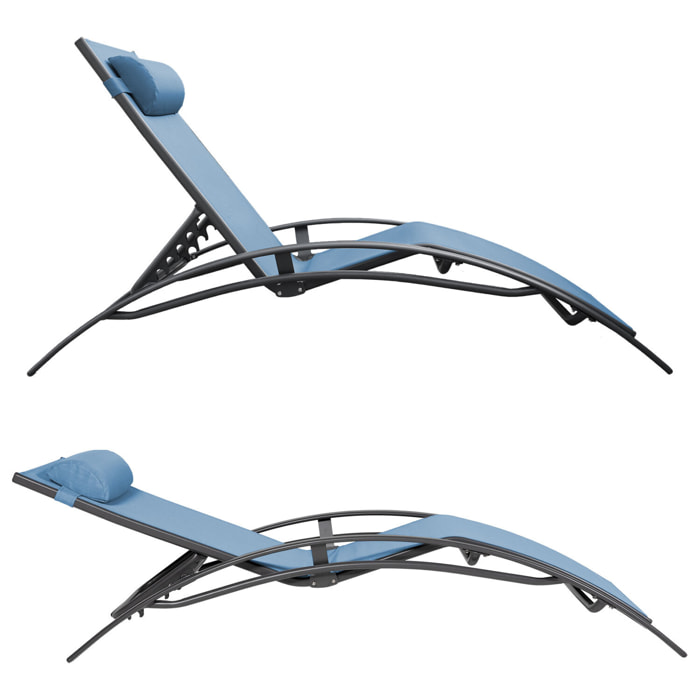 Lot de 2 transats GALAPAGOS en textilène bleu gris - aluminium gris anthracite