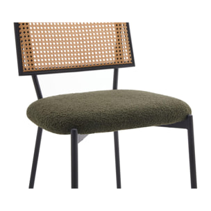 Luciano - lot de 2 chaises cannage - en tissu bouclette - Vert Kaki