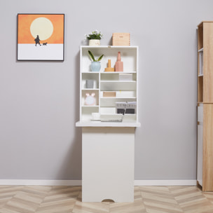 Bureau pliable rabattable - bureau bibliothèque 2 en 1 - étagères - blanc