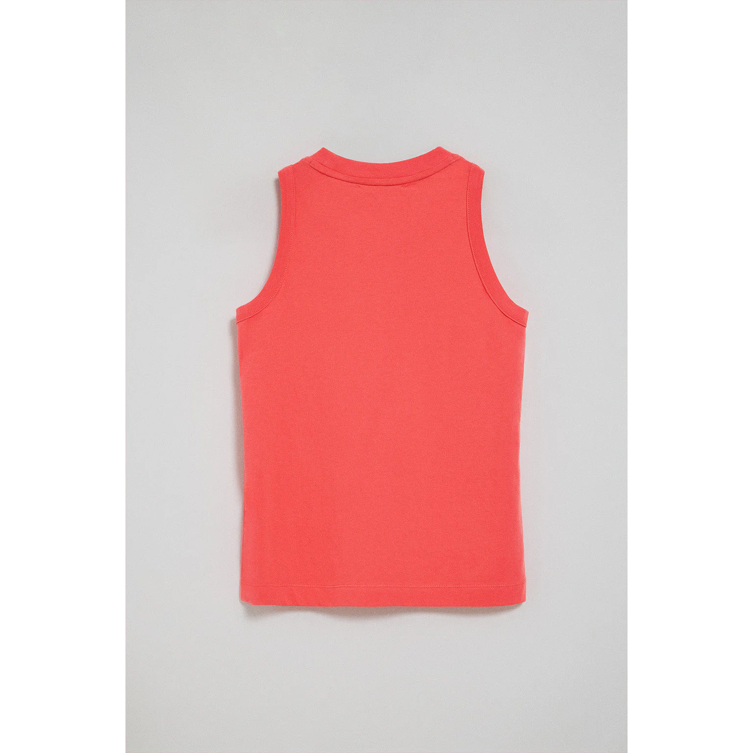 Maglietta basic corallo smanicata a girocollo con logo Rigby Go ricamato