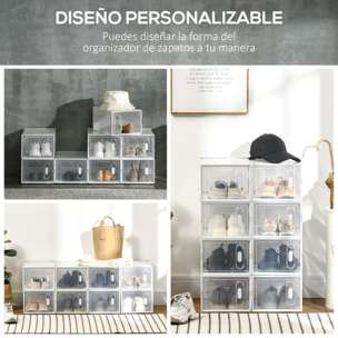 Armario Modular de Plástico Cajas de Zapatos Talla de 43 con 8 Cubos Puertas Magnéticas Muble Organizador para Entrada Pasillo Dormitorio 25x35x19 cm Transparente