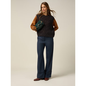 Oltre - Pantalones wide leg flare con dobladillo - Azul