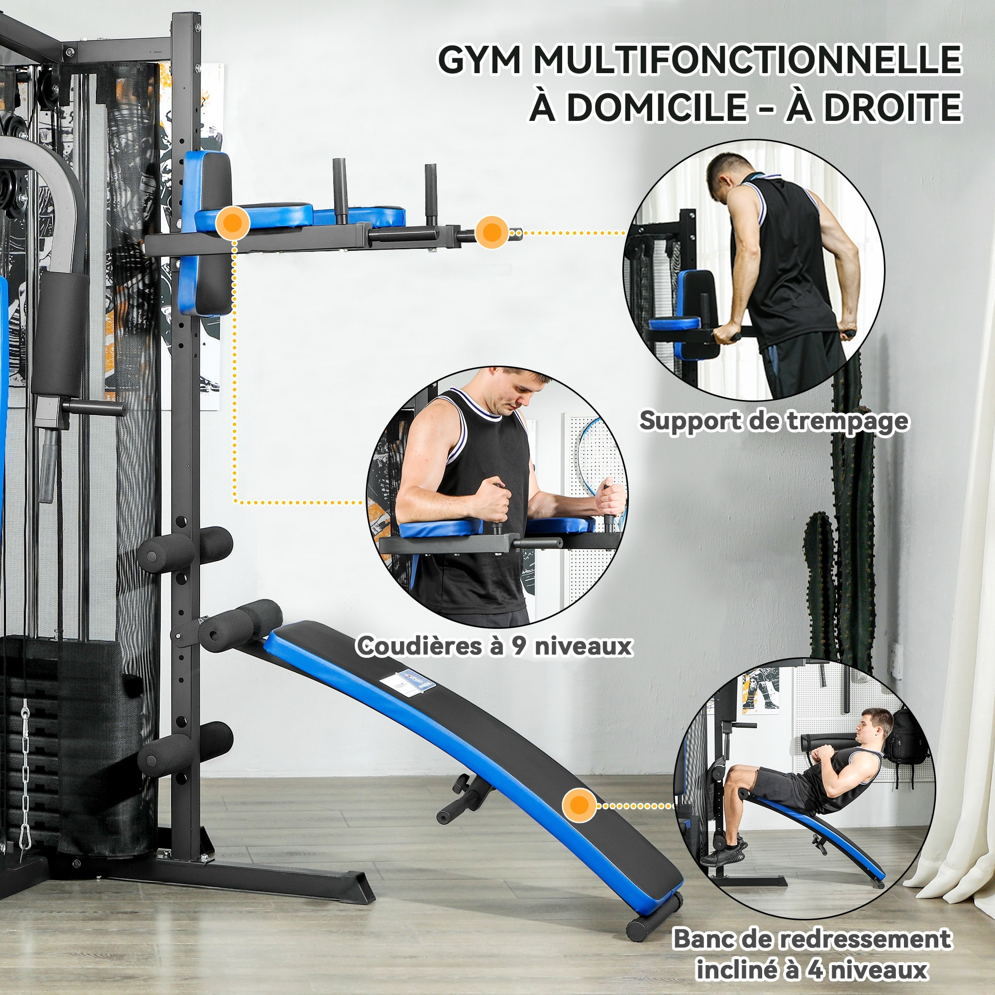 Station de musculation multi-équipement - collaboration Aosom.fr x FFHandball - 10 contrepoids - acier noir rouge