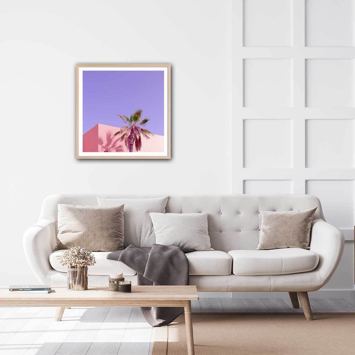 Affiche photo pink palma Affiche + cadre en bois - Chêne