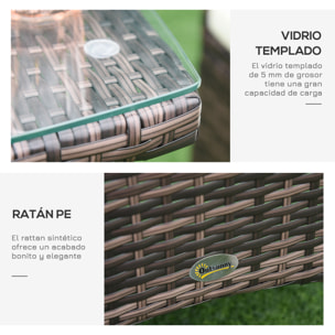 Conjunto de Muebles de Exterior de Ratá¡n 1 Mesa 2 Sillas Estructura Metal Marrón