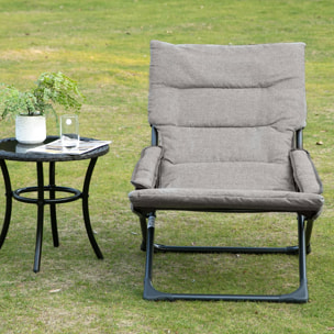 Chaise de jardin camping pliable - épais coussin amovible inclus - accoudoirs rembourrés - acier noir tissu gris