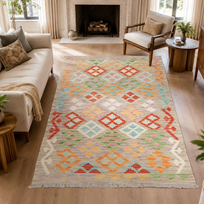 Tapis kilim géométrique, tissé plat en laine, OVEBESI