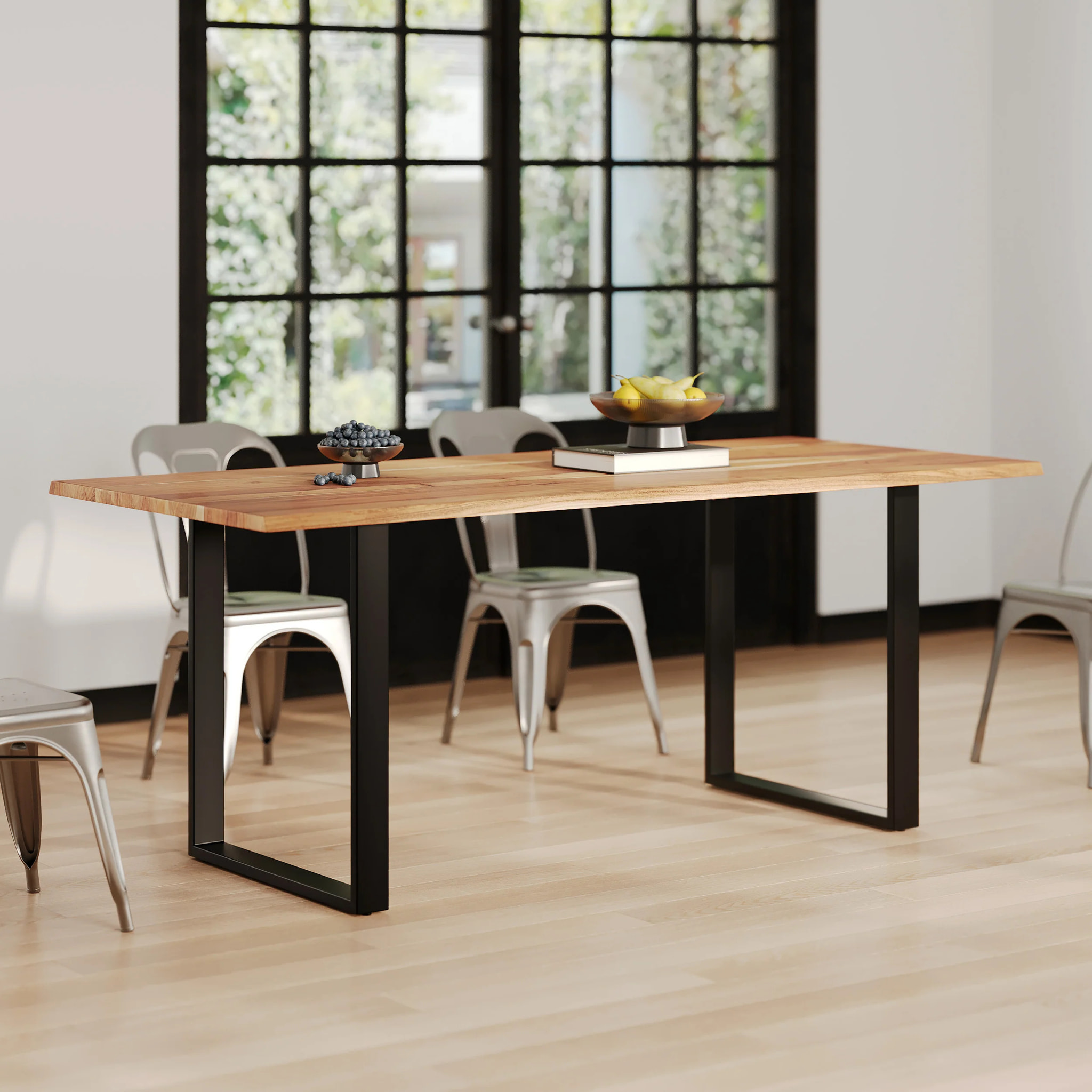 Table rectangulaire 8 personnes en bois d'acacia et métal  200 cm - Joko