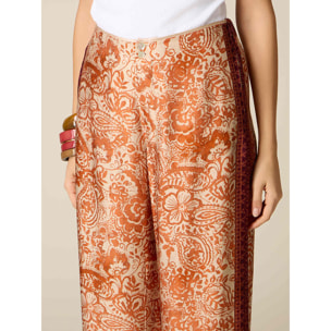 Oltre - Pantalones palazzo de satén estampado - Naranja sol