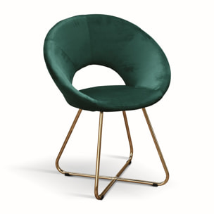 Set di 2 poltroncine ZANTE in tessuto effetto velluto verde e base in metallo color oro