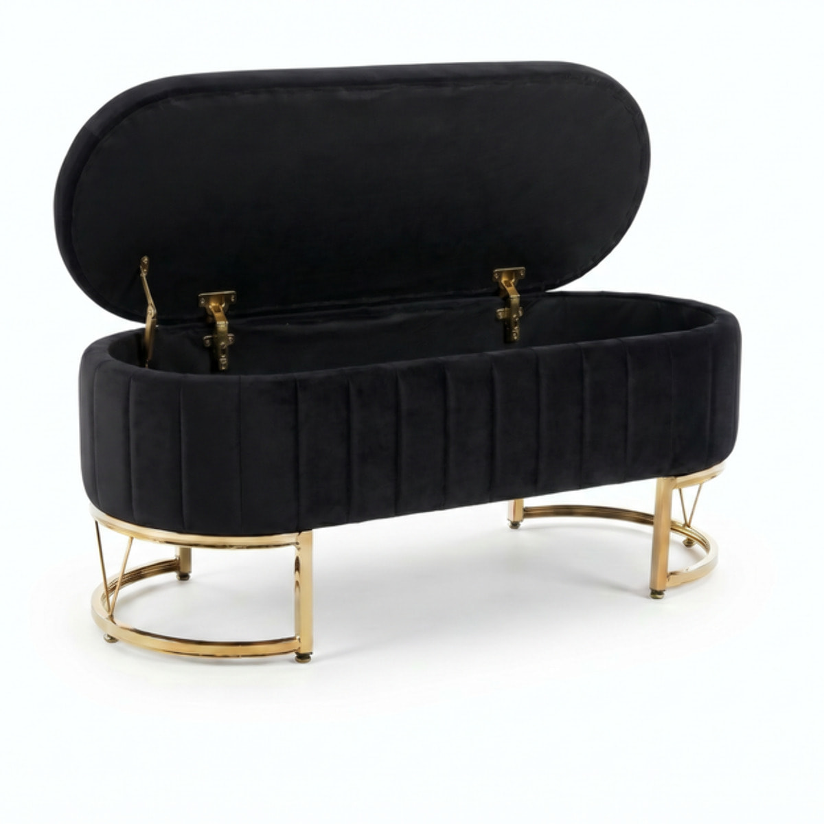 Panca Contenitore Ovale in Effetto Velluto con Ampio Vano Contenitore, Seduta Imbottita e Gambe in Acciaio, Design Elegante per Camera da Letto, Ingresso e Soggiorno