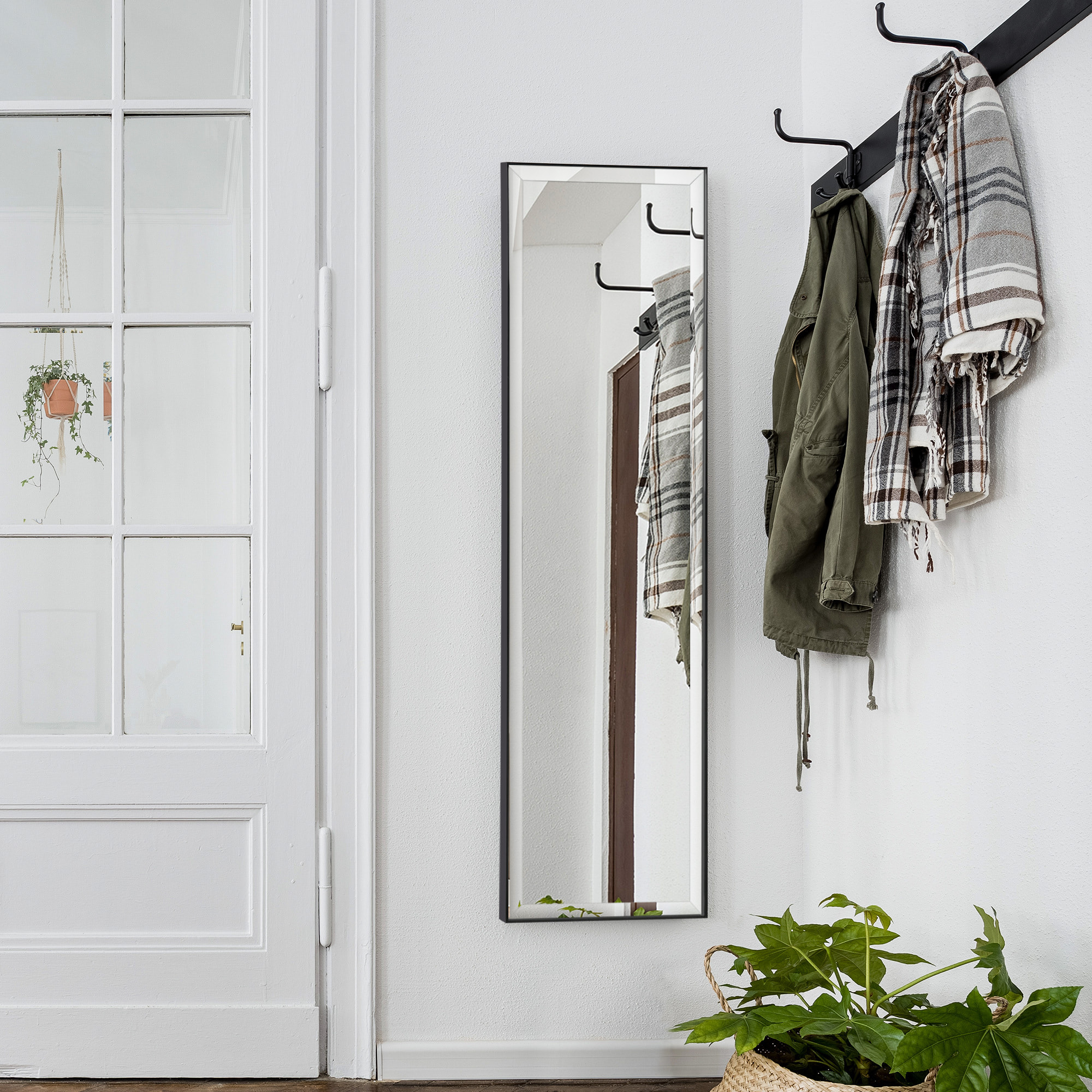 Miroir mural dim. 120L x 35l cm - film sécurité anti déflagrant, système attache inclus - cadre alliage alu. noir