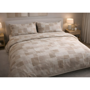 Parure Copripiumino 100% Cotone Made In Italy Fantasia Geometrica Disegno Brick Beige