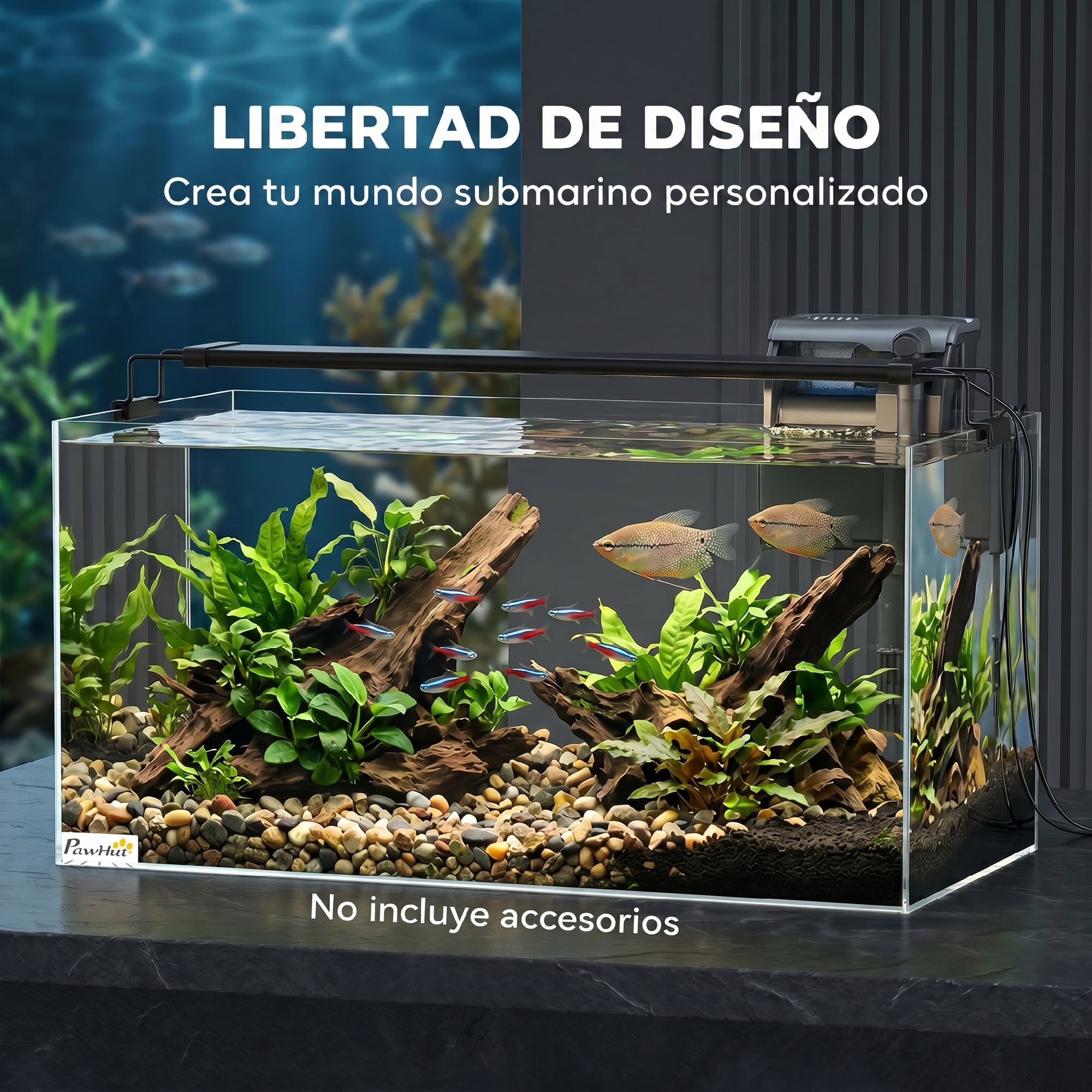 Acuario de Pecera 51 L, Pecera de Cristal con Alfombrilla Protectora, para Peces, Camarones y Tortugas, Transparente